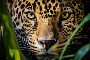 Macro portrait of a jaguar in Guiana