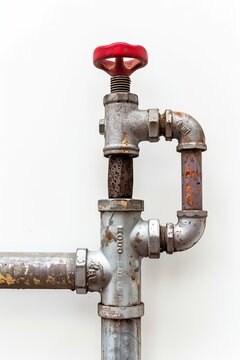 a red-tipped metallic pipe set apart against a white backdrop