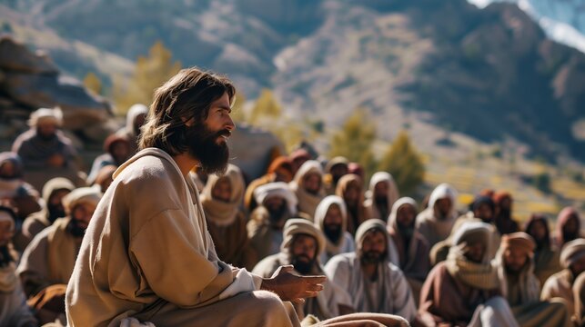 Jesus speaking to the people by parables on the mountain