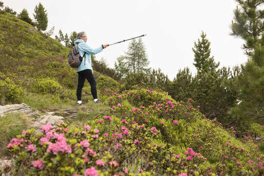 Senior woman hiking in the mountains