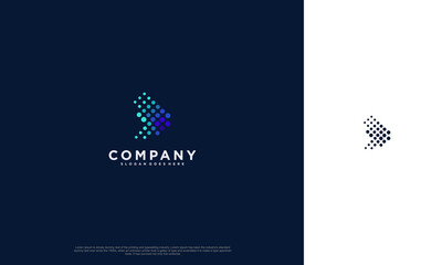 arrow pixel icon media data technology business corporate logotype. Vector design template