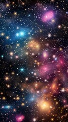 Cosmic landscape with twinkling stars and colorful galaxies, deep space astrophotography, vertical format ideal for wall art or backgrounds cosmos