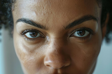A close-up shot of an office worker face, their expression focused during a core-strengthening exercise