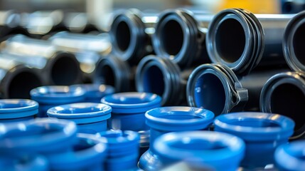 Polypropylene pipe fittings, UPVC and CPVC systems. components related to pipelines. components of plastic plumbing. They are intended to join pipes. Idea selling of fittings made of polypropylene - obrazy, fototapety, plakaty