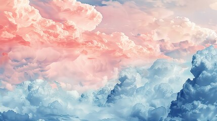 The delicate interplay of colors and forms in this piece is reminiscent of looking up at a pastel sky, filled with the day's first light and soft cloud wisps. - obrazy, fototapety, plakaty