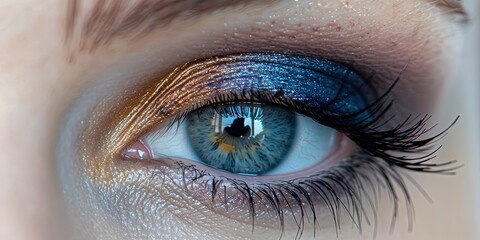 Woman's eye with colorful eye shadow makeup and beauty - obrazy, fototapety, plakaty
