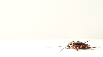 German cockroach isolated on a white background. Macro shot of a Pest insect. Concept of infestation, pest control, hygiene, domestic cleanliness, extermination, sanitation. Wide Banner. Copy space