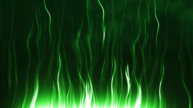Abstract green flames on black background. suitable for inserting text or logo.Green modern minimal geometric animated background.detailed flames with smoke and slow elegant motion