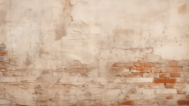 Vintage Brick Wall with Peeling Paint Texture for Backgrounds
