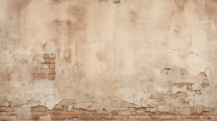 Historic Brick Wall with Chipped and Cracked Plaster Texture - obrazy, fototapety, plakaty
