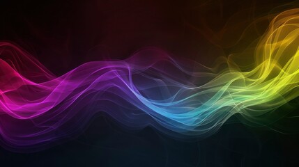 Dark grainy color gradient wave background, purple red yellow blue green colors banner poster cover abstract design, black copy space - generative ai