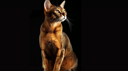 Obraz premium A poised Abyssinian cat sitting upright with an alert and inquisitive gaze.