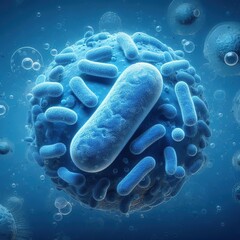 Detailed Blue Bacteria Cluster Illustration.