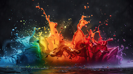Rainbow Paint Splashes in Dynamic Freeze Frame