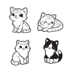 Vector illustration of cute cats for coloring