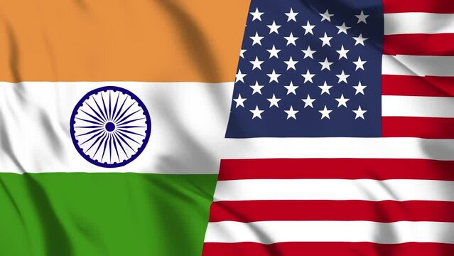 India and USA Flag waving in loop and seamless animation. American vs Indian Flag background. India and USA Flag for relation, political or military conflict, Peace, Unity, economy or trade.