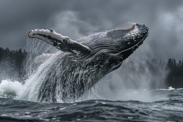 Fototapeta premium Majestic Whale Leap in Ocean Waters