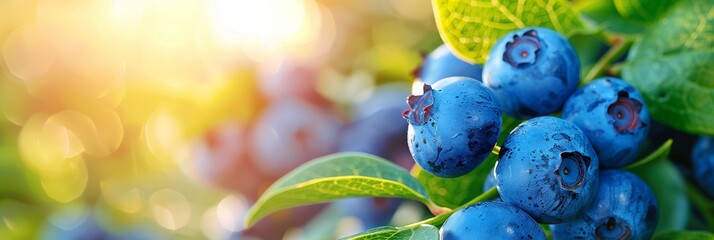 Plump and ripe blueberries on thriving greenhouse bushes, perfect for a bountiful harvest - obrazy, fototapety, plakaty