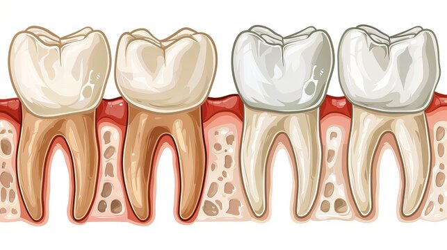 This vector illustration of teeth showcases caries and tooth plaque, isolated on a transparent background for dental hygiene visuals.
