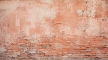 Weathered Red Brick Wall with Crumbling Plaster Layers