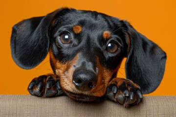 A dachshund, closeup view of animal pet face portrait , generated with AI