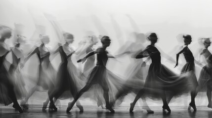 Expressive Dancers Cinematic shots of dancers in motion with intentional blur accentuating the fluidity and grace of their movements conveying emot AI generated illustration - obrazy, fototapety, plakaty