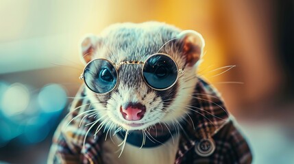 Fashionable Ferrets Professional captures of ferrets modeling trendy outfits or accessories strutting down imaginary catwalks with ferret fashionist  AI generated illustration - obrazy, fototapety, plakaty