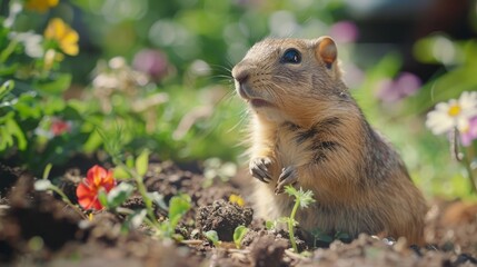 Gardening Gophers Cinematic shots of gophers tending to gardens or planting flowers showcasing their green thumbs and dedication to horticultural pu AI generated illustration