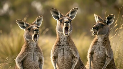 Karaoke Kangaroos Detailed photographs of kangaroos singing karaoke or performing in talent shows entertaining audiences with their unique vocalizat  AI generated illustration