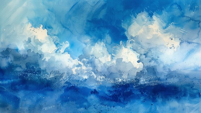 Blue sky watercolor background, texture paper - generative ai