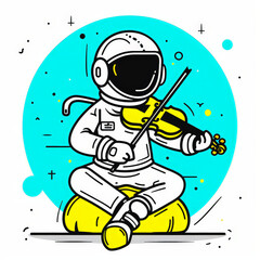Cosmonaut Playing a Violin on a Blue Background