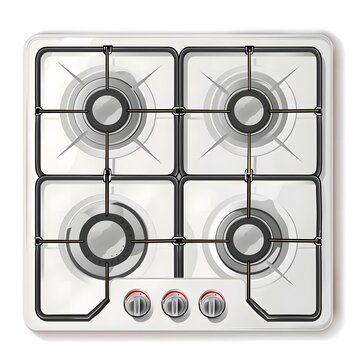 Detailed top view of a gas hob, showcasing the burners and control knobs in a clear and concise way.