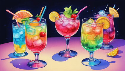 Neon Cocktails With Straw