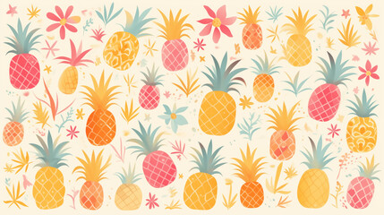 Tropical style template featuring pineapples and exotic flowers on a light background