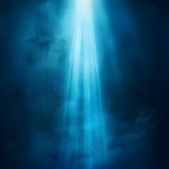 Light blue ray on dark blue background with grainy gradient noise texture, creating a banner-inspired design with a contrast of light and dark elements. - obrazy, fototapety, plakaty