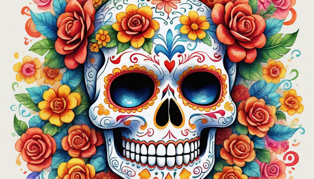 Sugar Skull Celebrating Cinco De Mayo With Floral Design