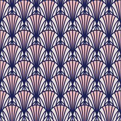Art Deco style seamless pattern texture with arch scales in blue and pink outlines - 771056712