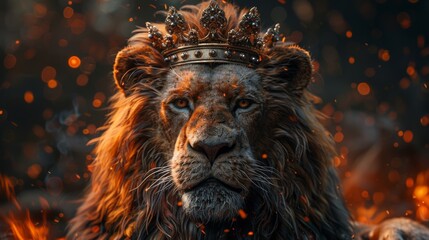 Lion with luxurious crown on dark background , generated with AI