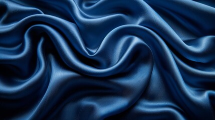Obraz premium Navy blue silk satin. Silky shiny fabric. Dark luxury background with space for design, generated with AI