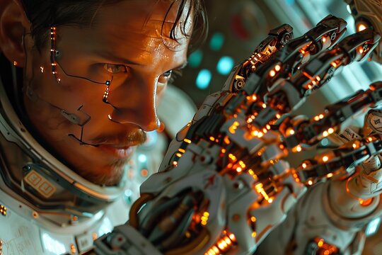 Cybernetic appendage moves effortlessly, executing complex tasks with ease.