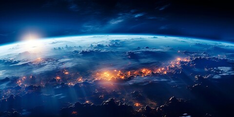 Banner planet Earth view from space. Abstract wallpaper. - obrazy, fototapety, plakaty