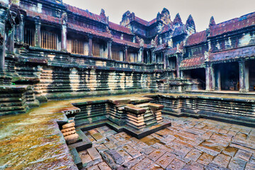 Naklejka premium The inner quadrangles of the Angkor Wat temple complex at Siem Reap, Cambodia, Asia