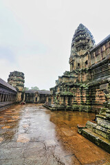 A view of the monsoon drenched inner courtyard of the Angkor Wat Temple complex at Siem Reap,...