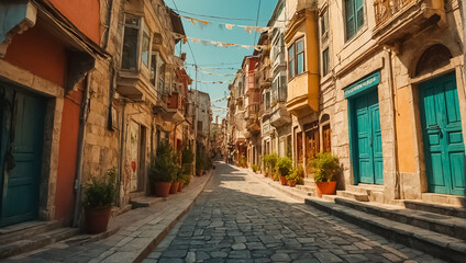 Obraz premium Beautiful narrow ancient street in Istanbul outdoors