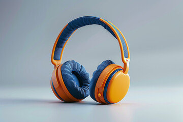 3D headphone icon with simple cartoon charming icon on an isolated white backdrop for podcast listening, entertainment, and singing in a musical studio. 3D rendering.