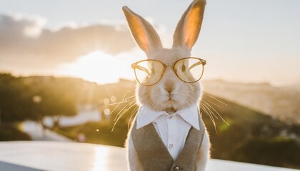 cool easter bunny standing and posing as hipster modern man