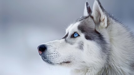 Majestic siberian husky puppy with striking blue eyes in snowy wilderness adventures