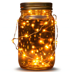Obraz premium Mason jar with string lights isolated on white background, professional photography, png 