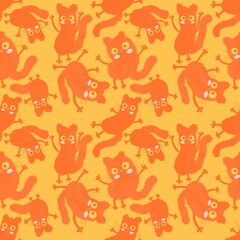 Watercolor spots animals seamless Halloween cats pattern for wrapping paper and fabrics and kids print and party