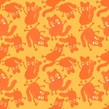 Watercolor spots animals seamless Halloween cats pattern for wrapping paper and fabrics and kids print and party